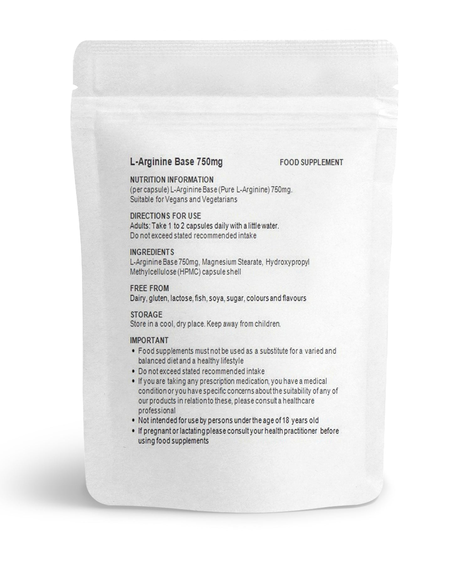 L-Arginine Base 750mg Capsules