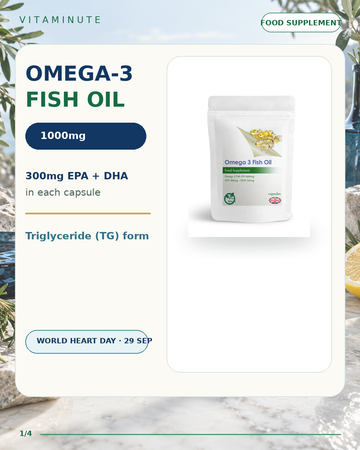 VitaMinute Omega-3 Fish Oil 1000mg with 300mg combined EPA and DHA per capsule