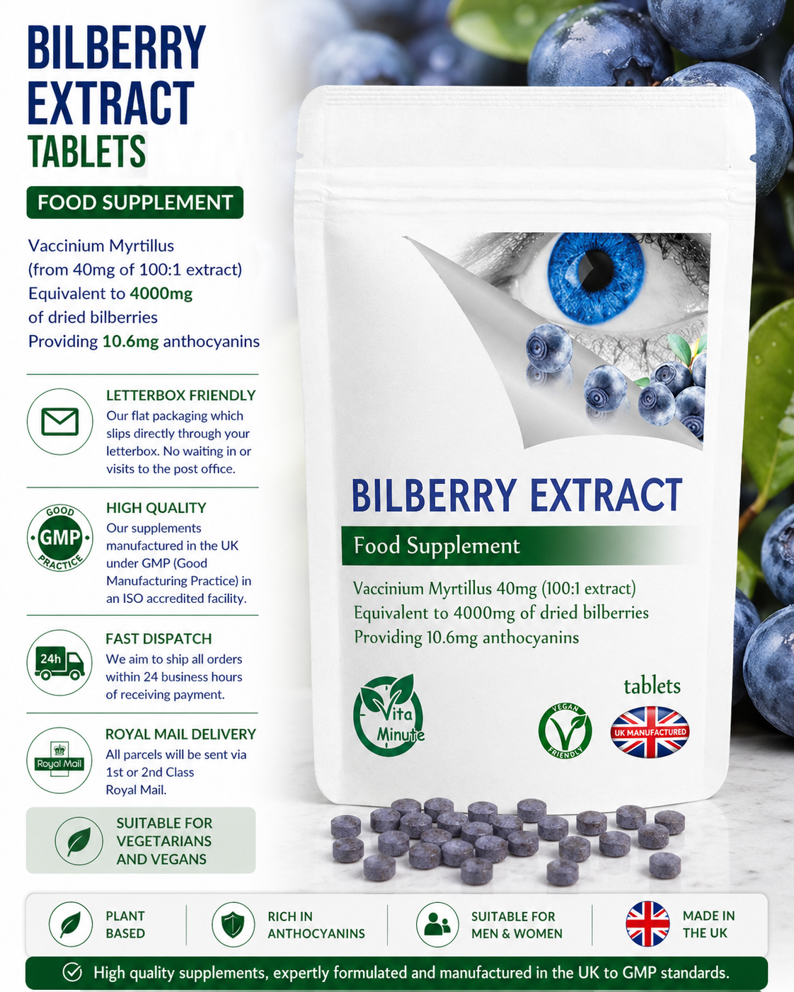 Bilberry 4000mg Tablets product information
