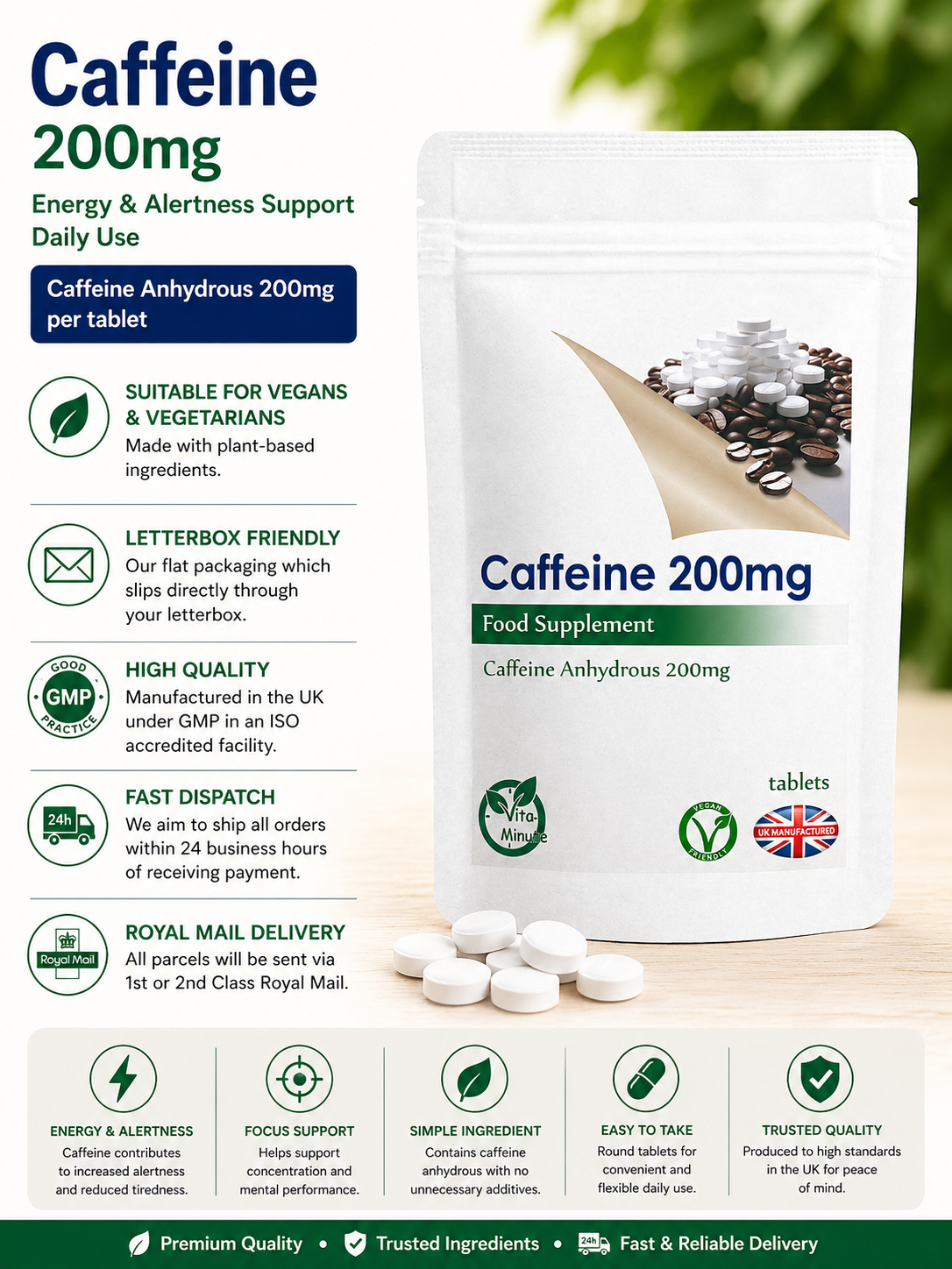 Caffeine 200mg Tablets product information