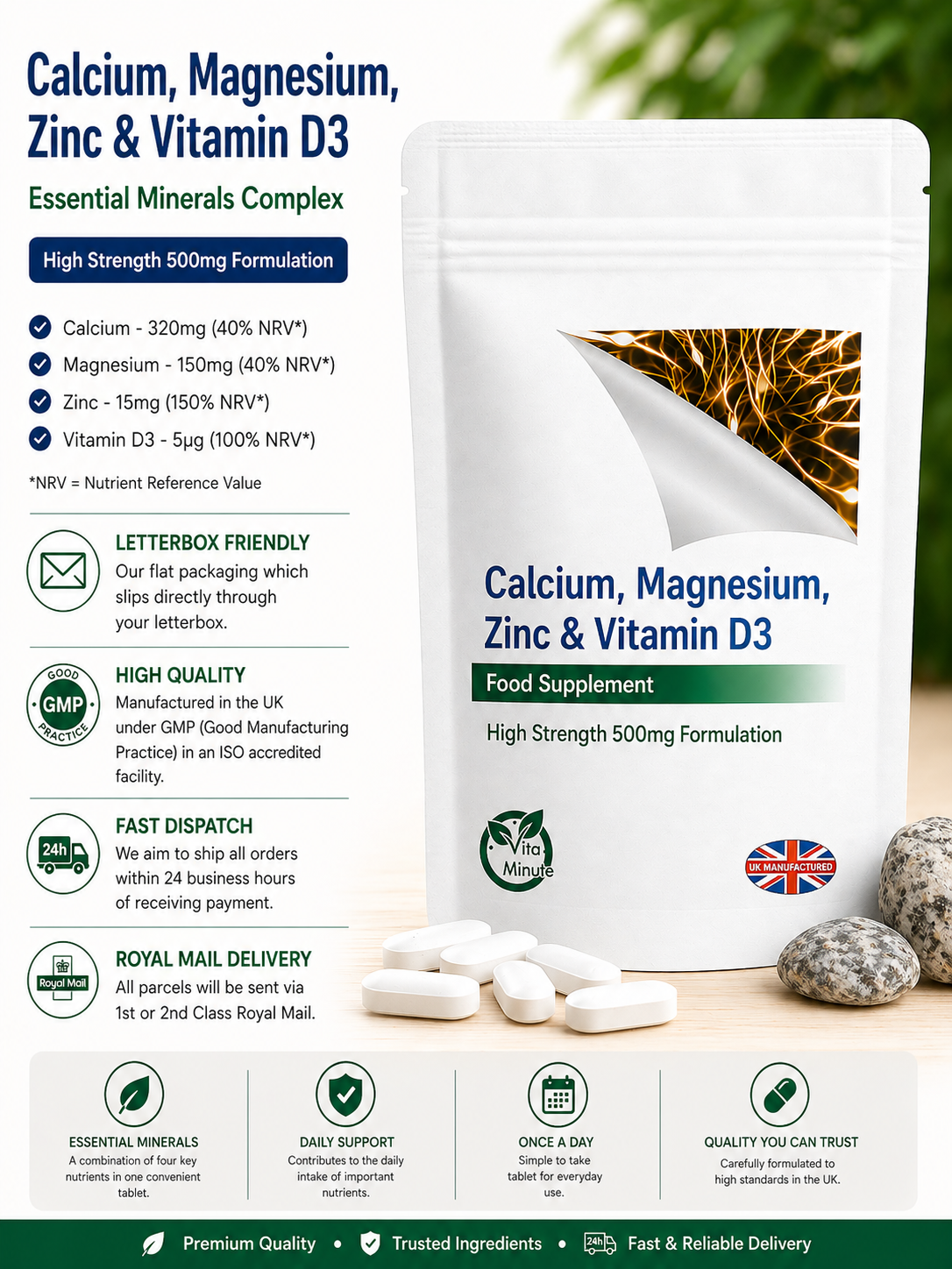 Calcium, Magnesium, Zinc & Vitamin D3 Tablets product information