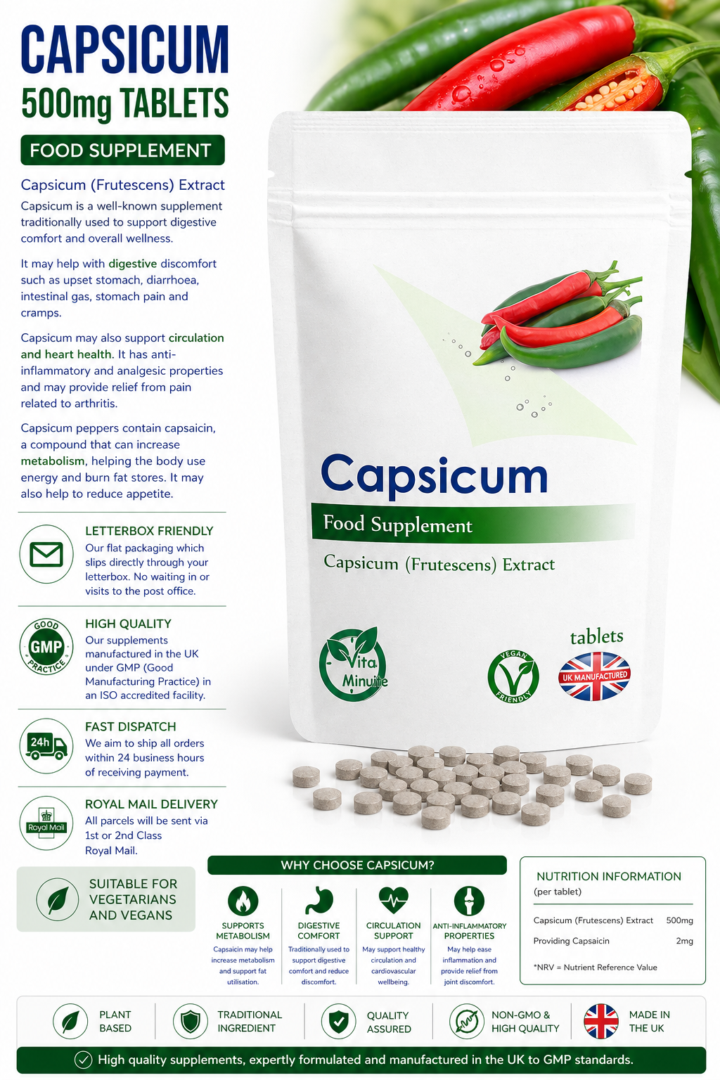 Capsicum 500mg Tablets product information
