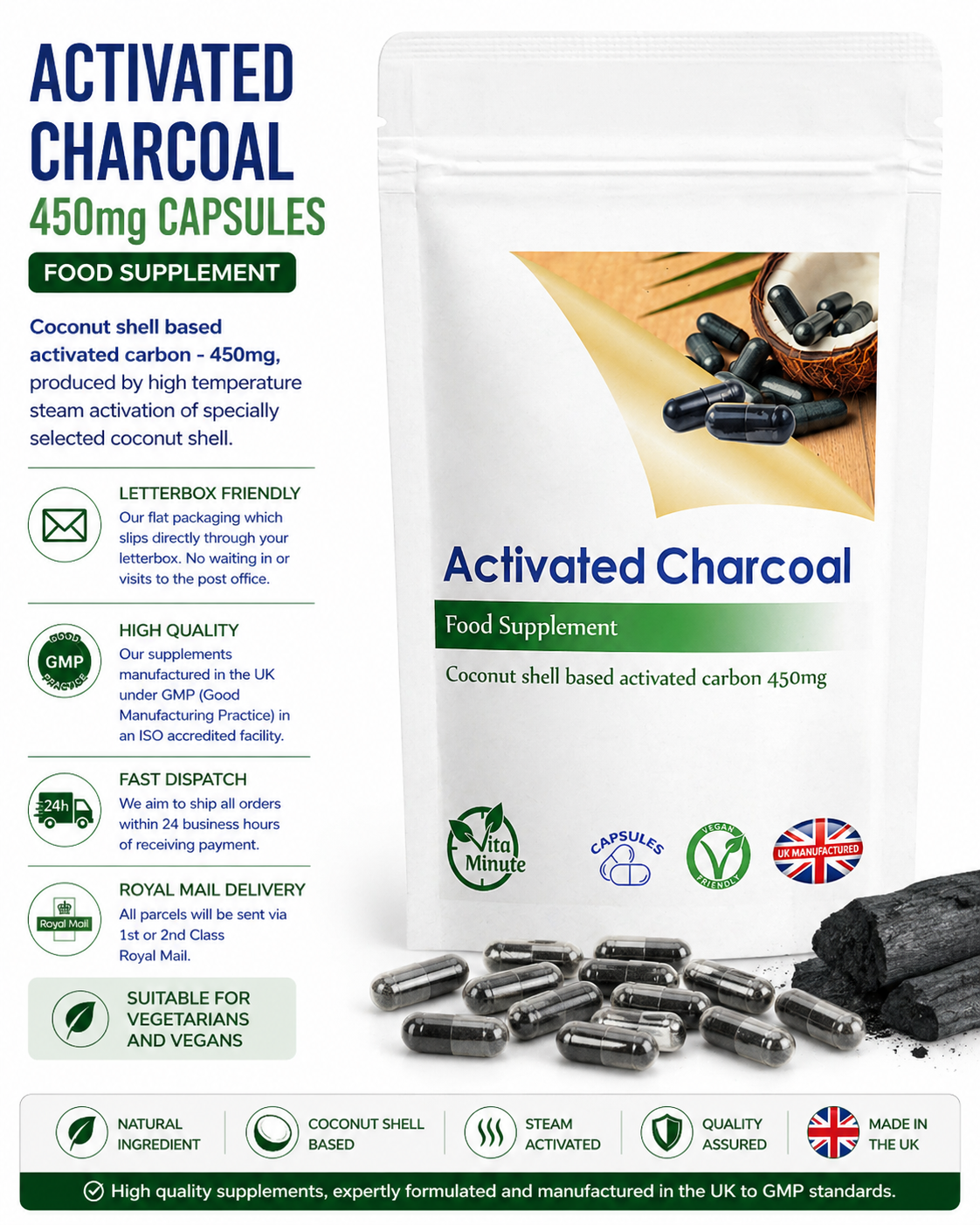 Activated Charcoal 450mg Capsules product information