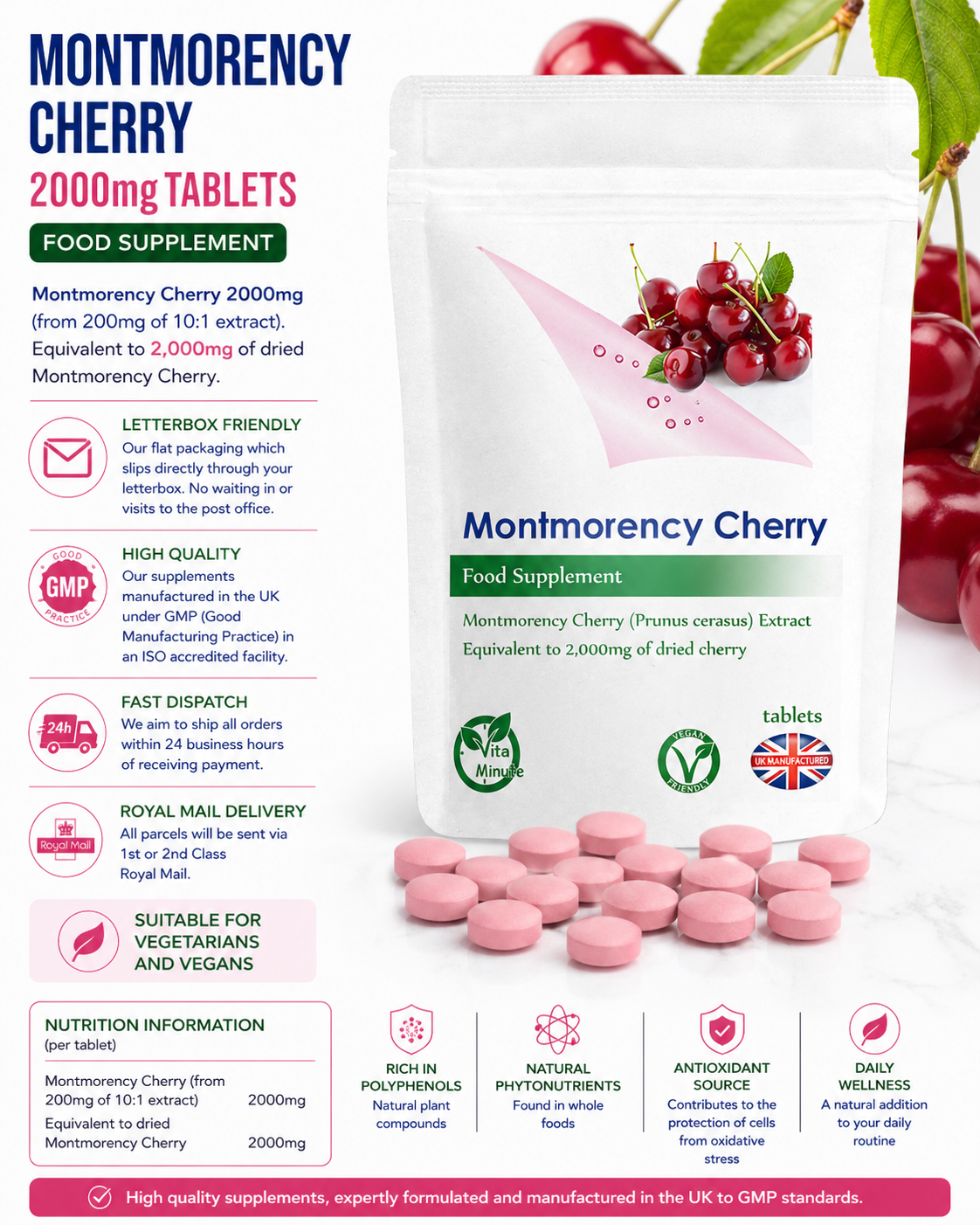 Tart Montmorency Cherry 2000mg Tablets product information