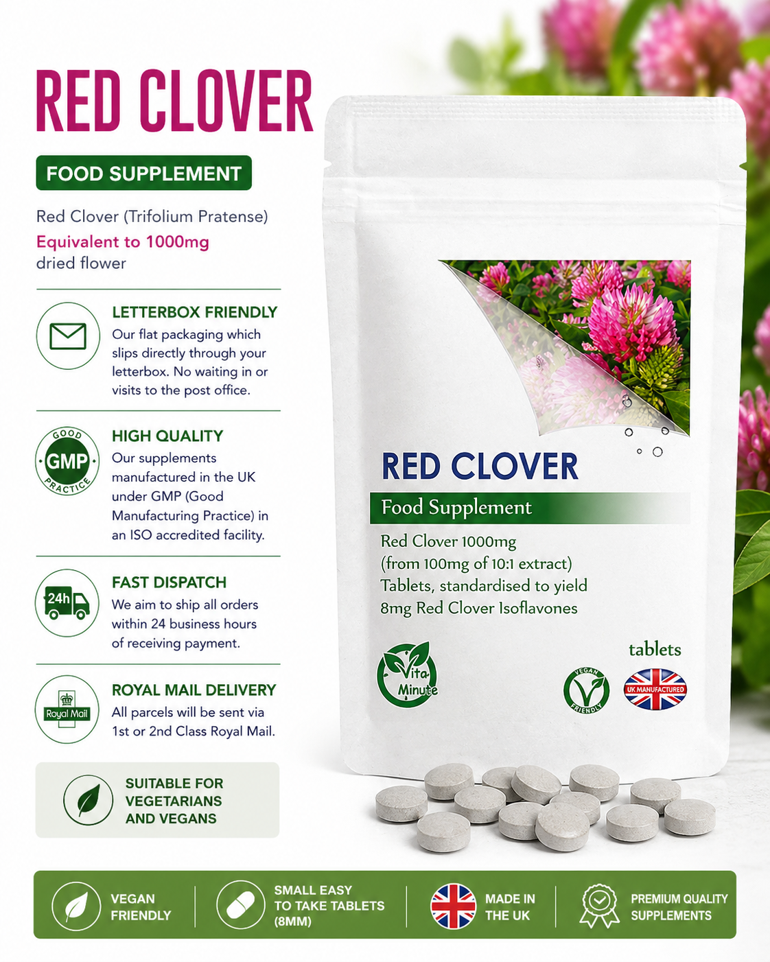 Red Clover 1000mg Tablets product information
