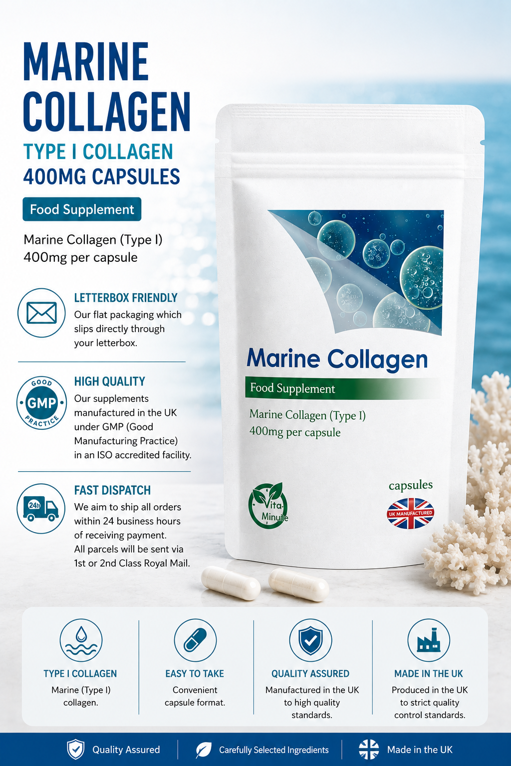 Marine Collagen (Type I) 400mg Capsules product information