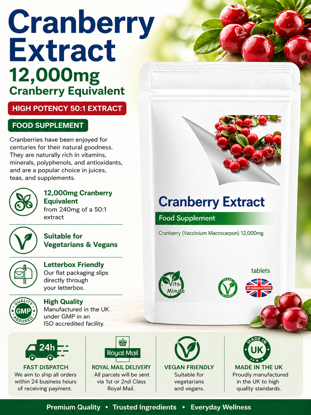 Cranberry 12000mg Tablets product information