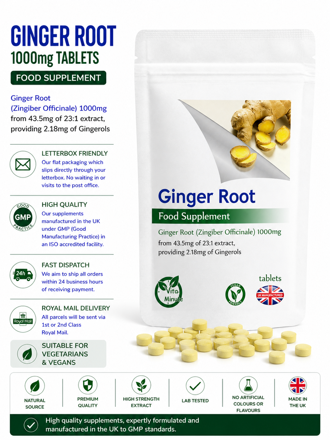 Ginger Root 1000mg Tablets product information