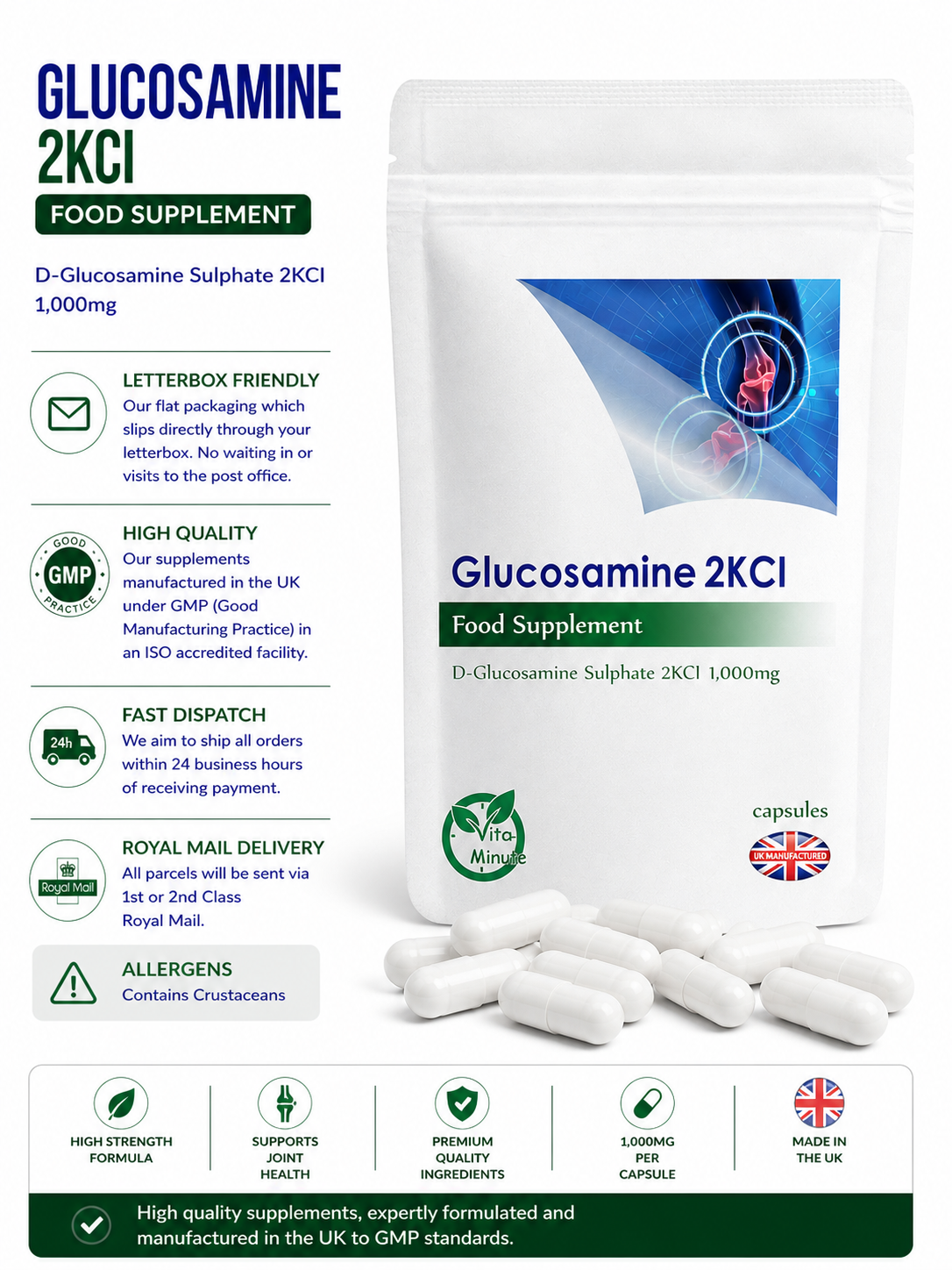 Glucosamine Sulphate 2KCl 1000mg Capsules product information