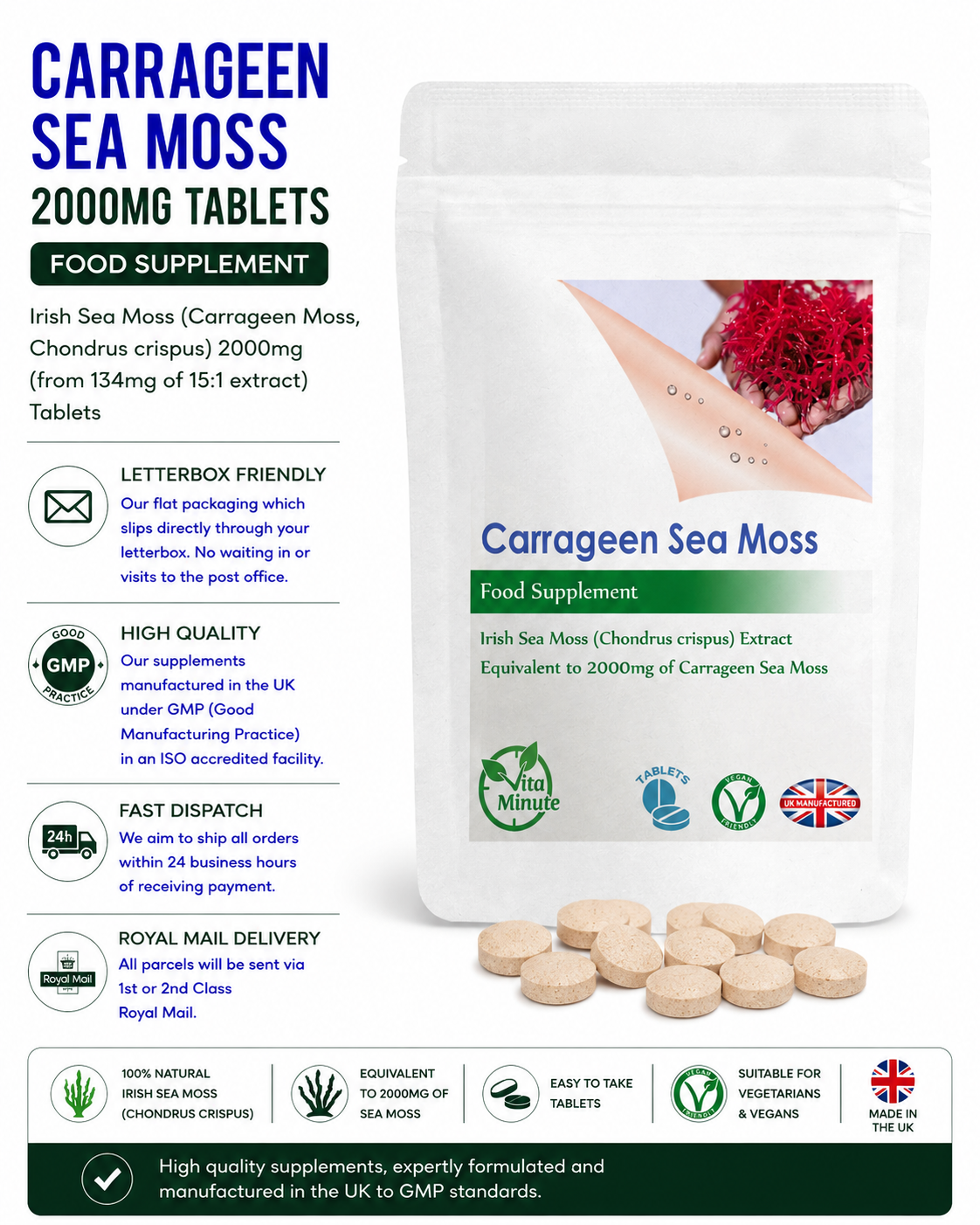 Irish Sea Moss 2000mg Tablets product information