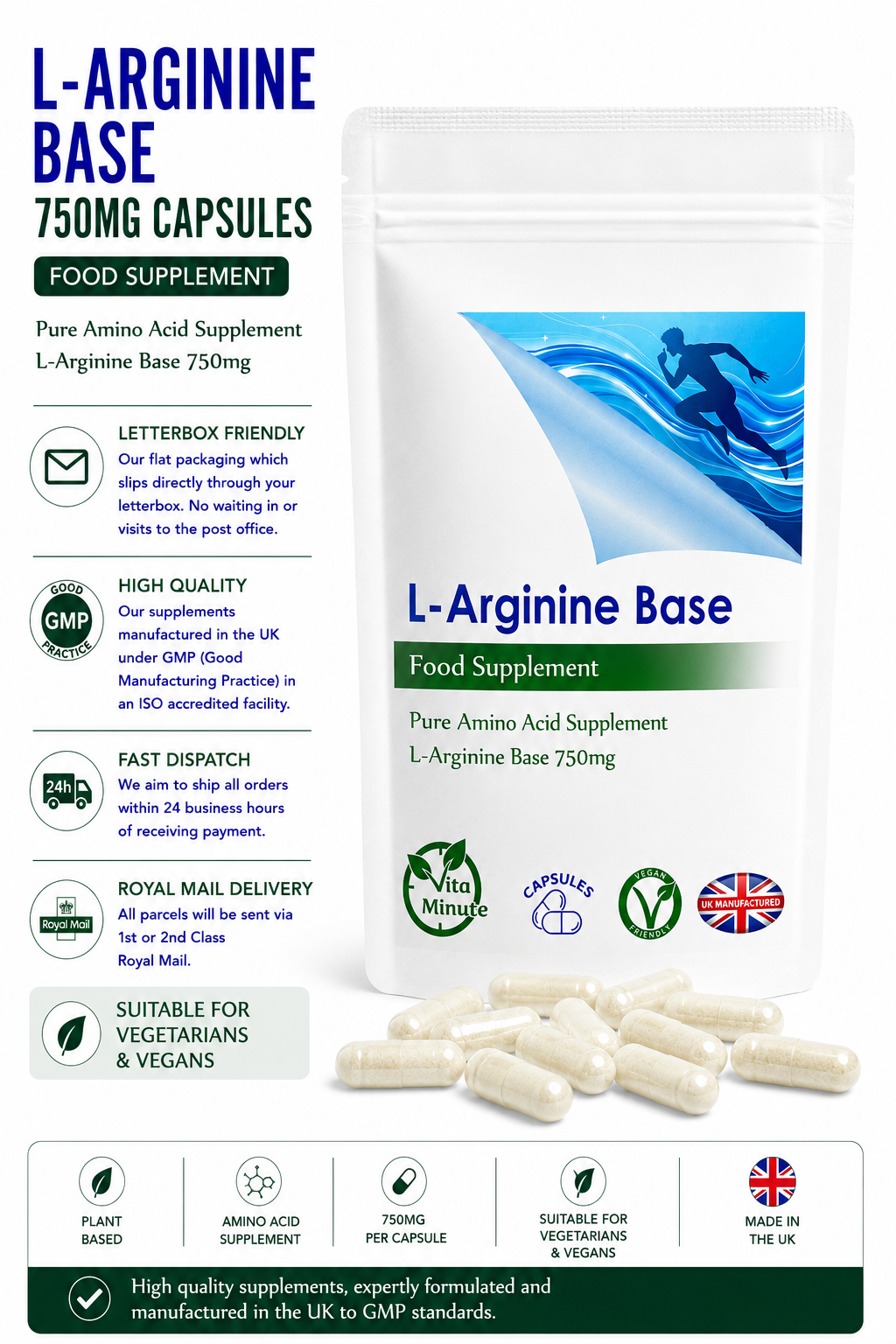 L-Arginine Base 750mg Capsules product information