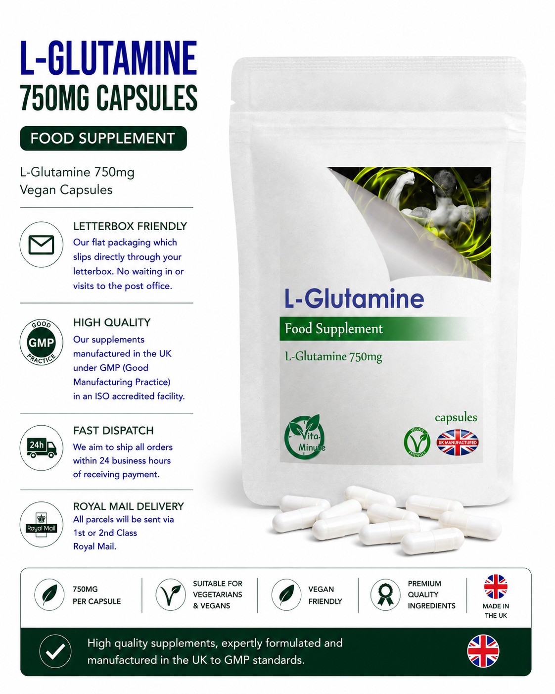 L-Glutamine 750mg Capsules product information