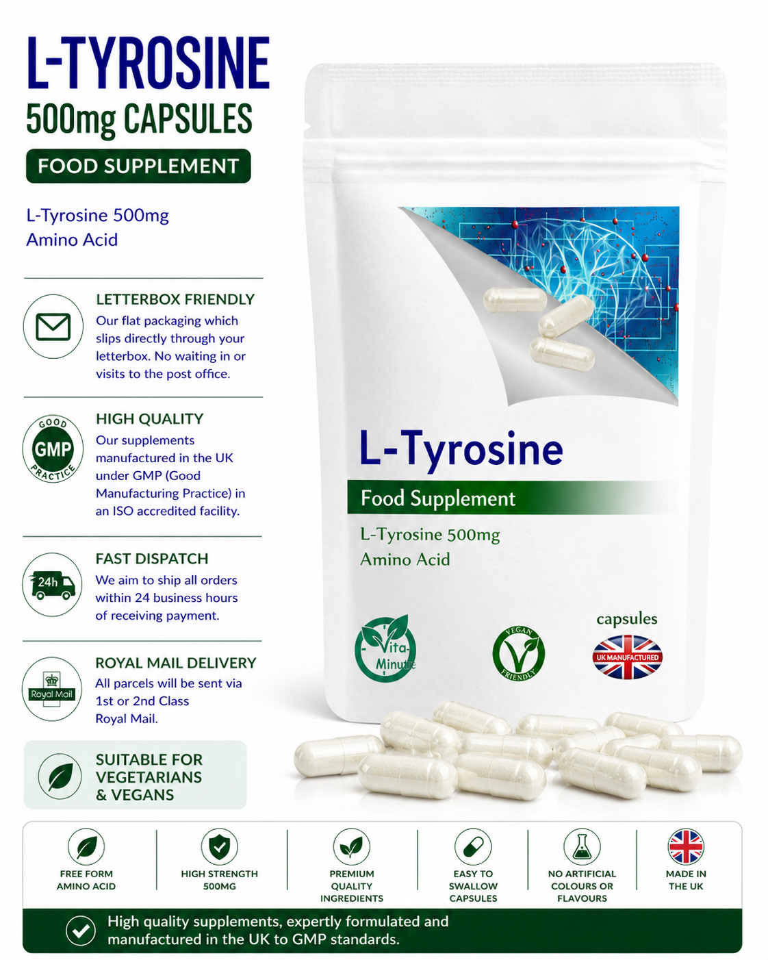 L-Tyrosine 500mg Capsules product information