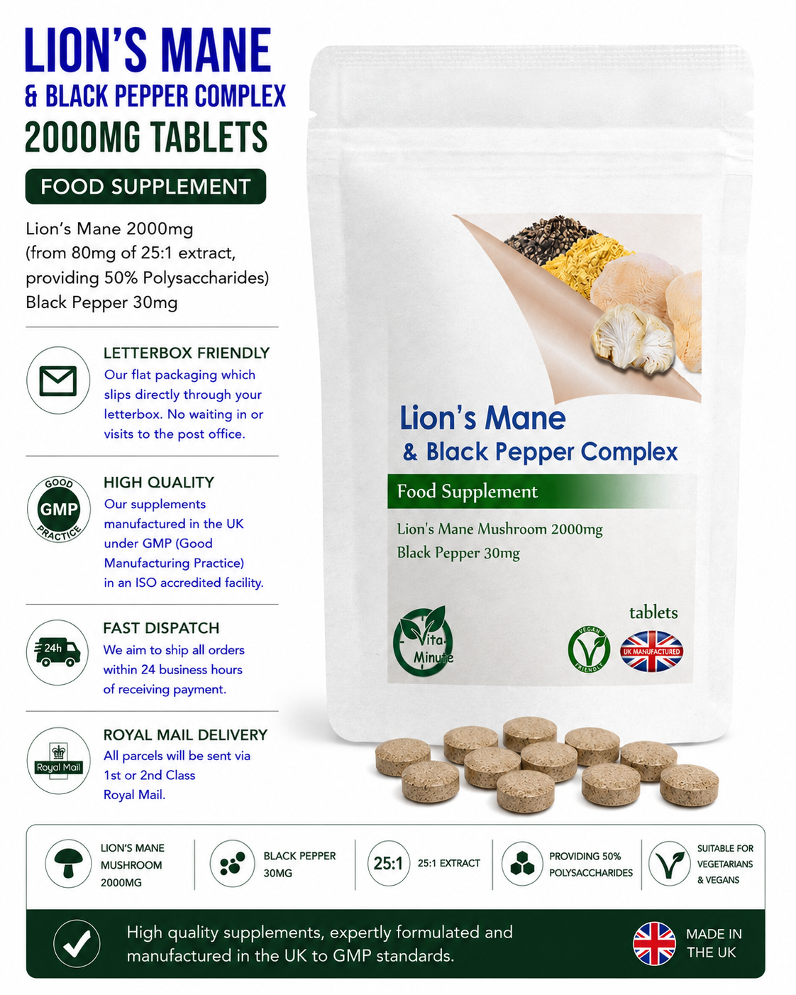 Lion's Mane 2000mg Tablets product information
