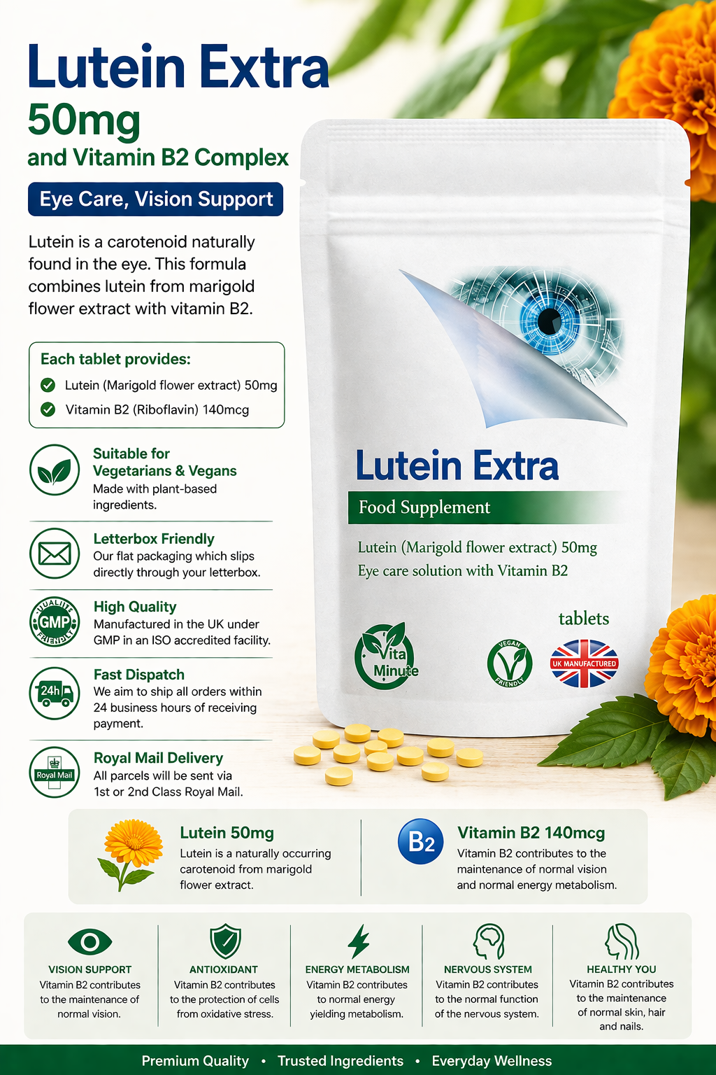 Lutein 50mg and Vitamin B2 Tablets product information