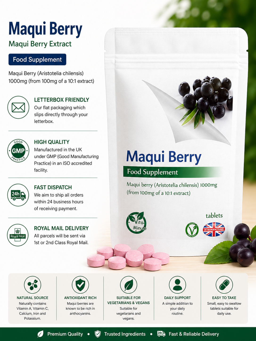 Maqui 1000mg Berry Tablets product information