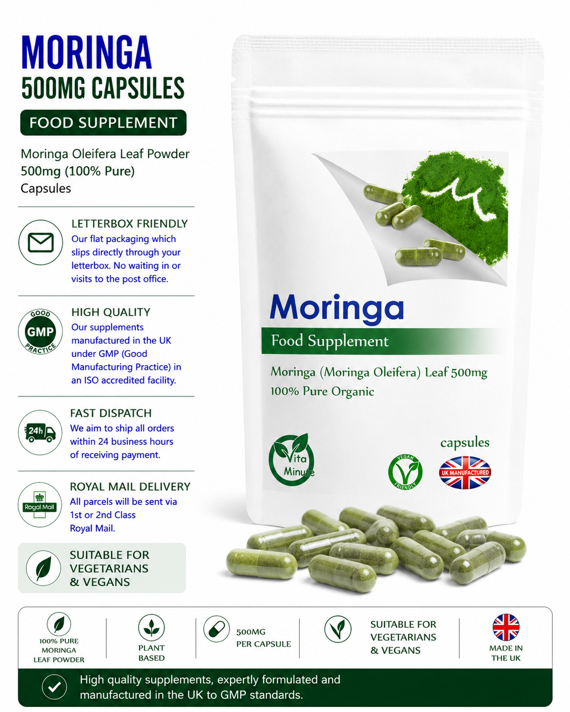 Organic Moringa Oleifera 500mg Capsules product information