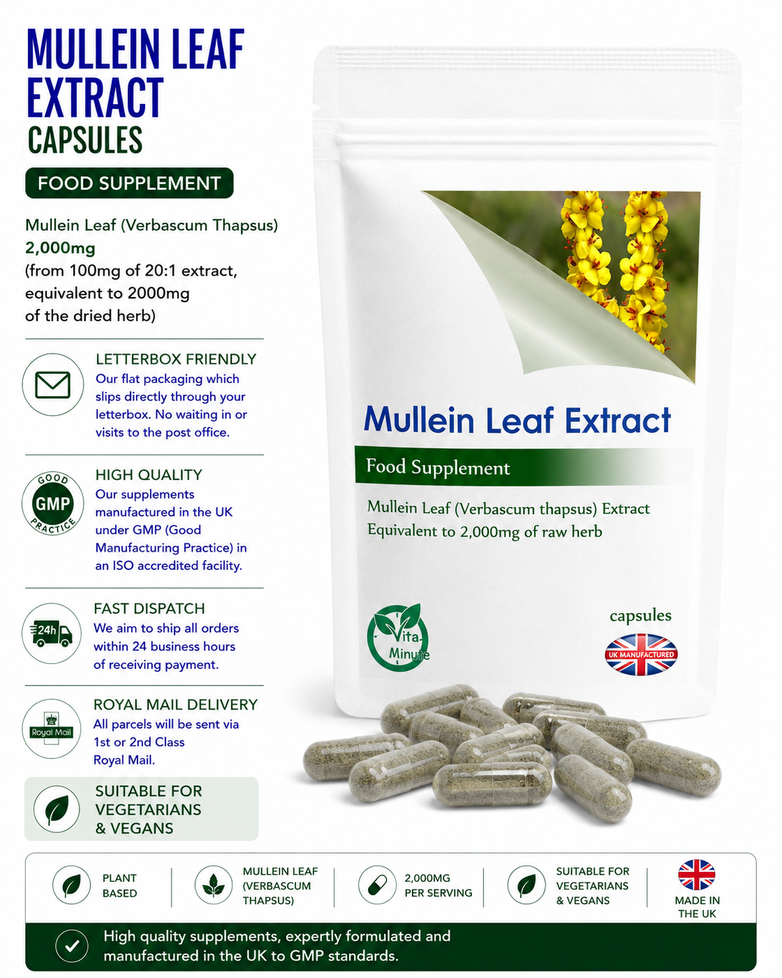 Mullein Leaf (Verbascum Thapsus) 2000mg Capsules product information