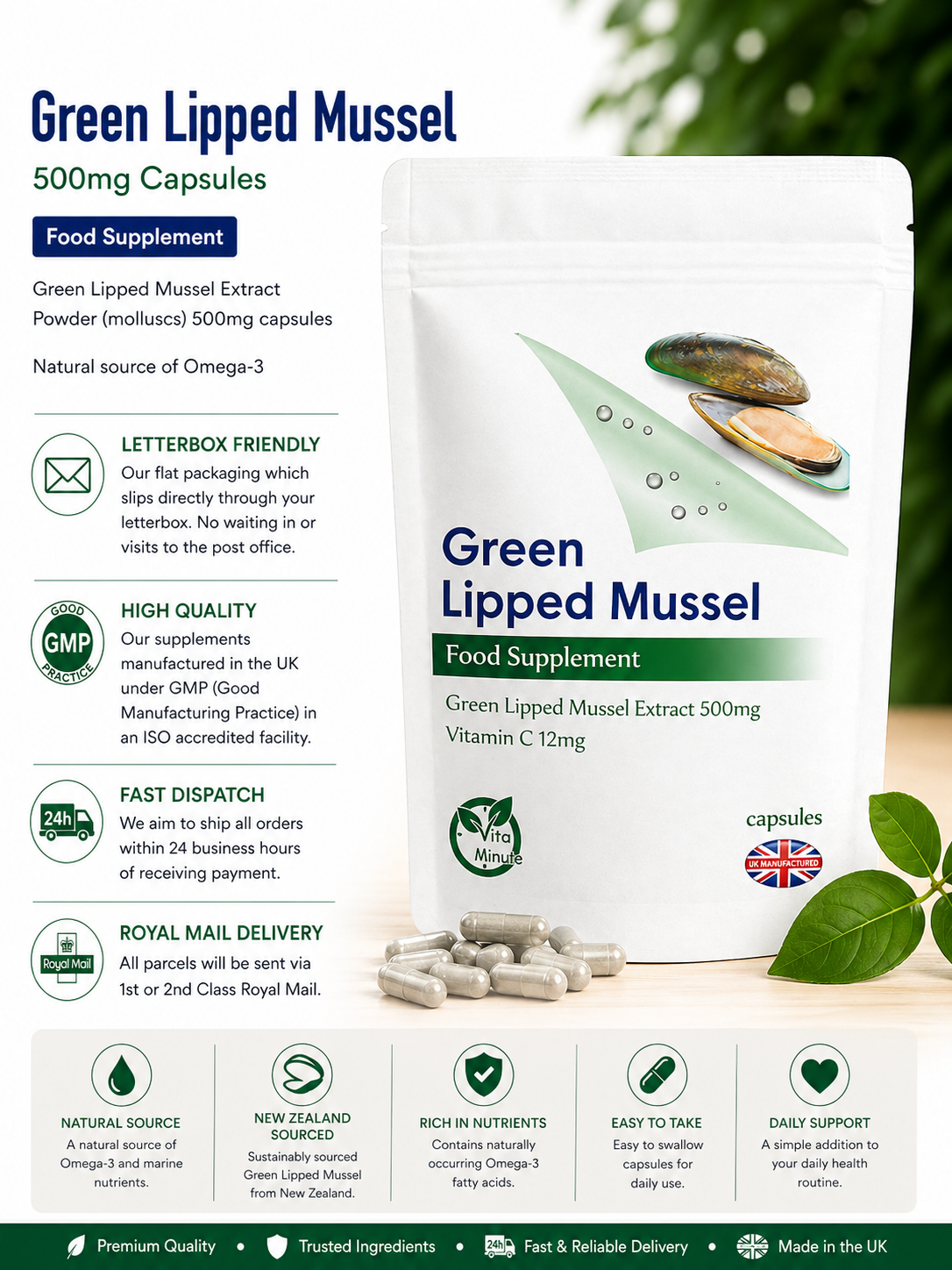Green Lipped Mussel 500mg Capsules product information