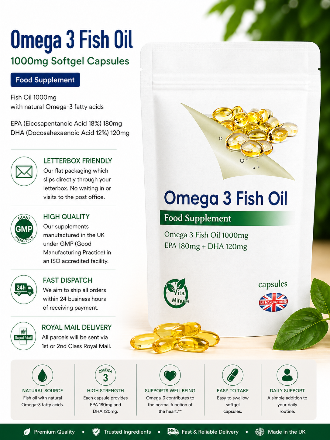 Omega-3 Fish Oil 1000mg Capsules product information