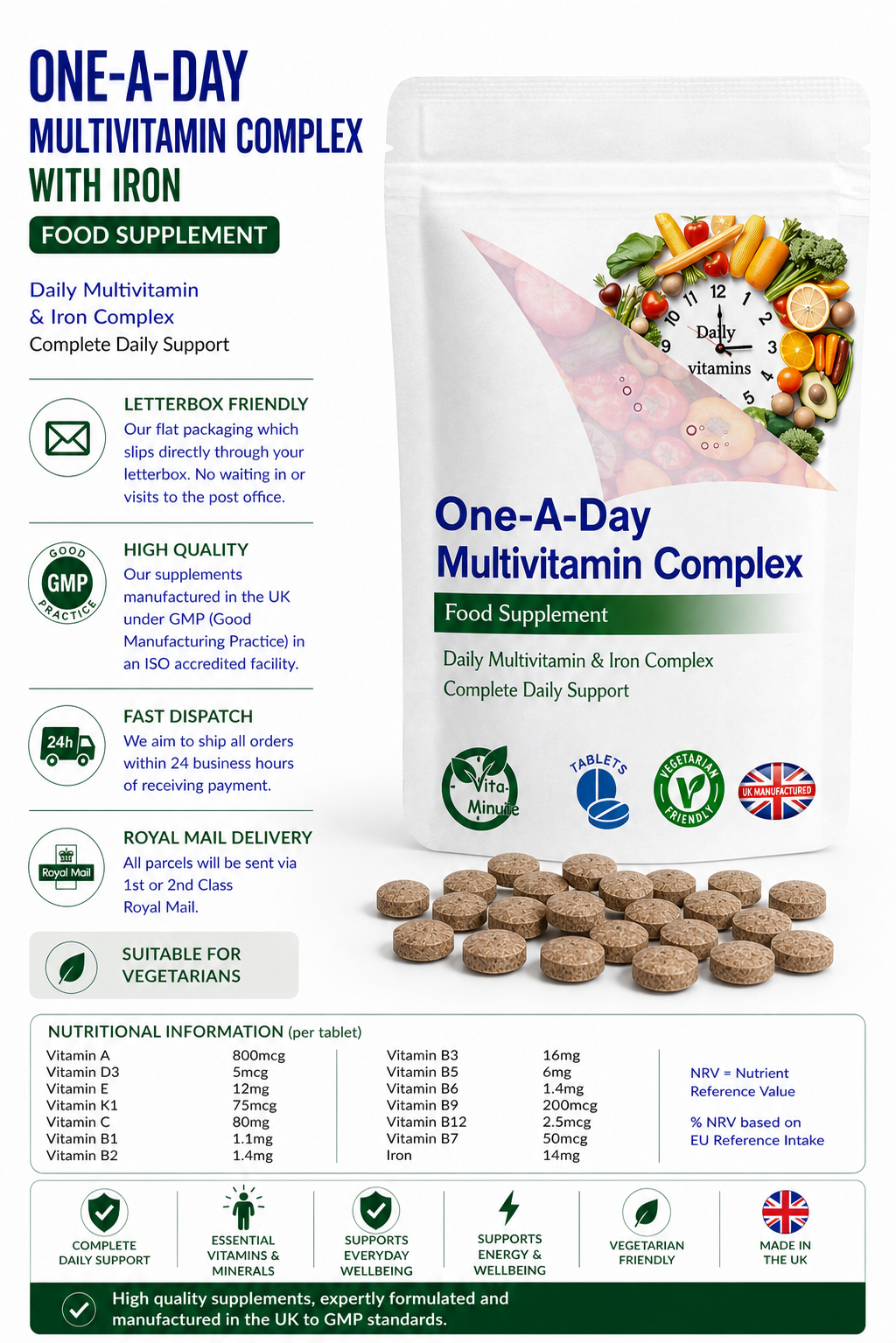 One-A-Day Multivitamin & Iron Complex Tablets product information