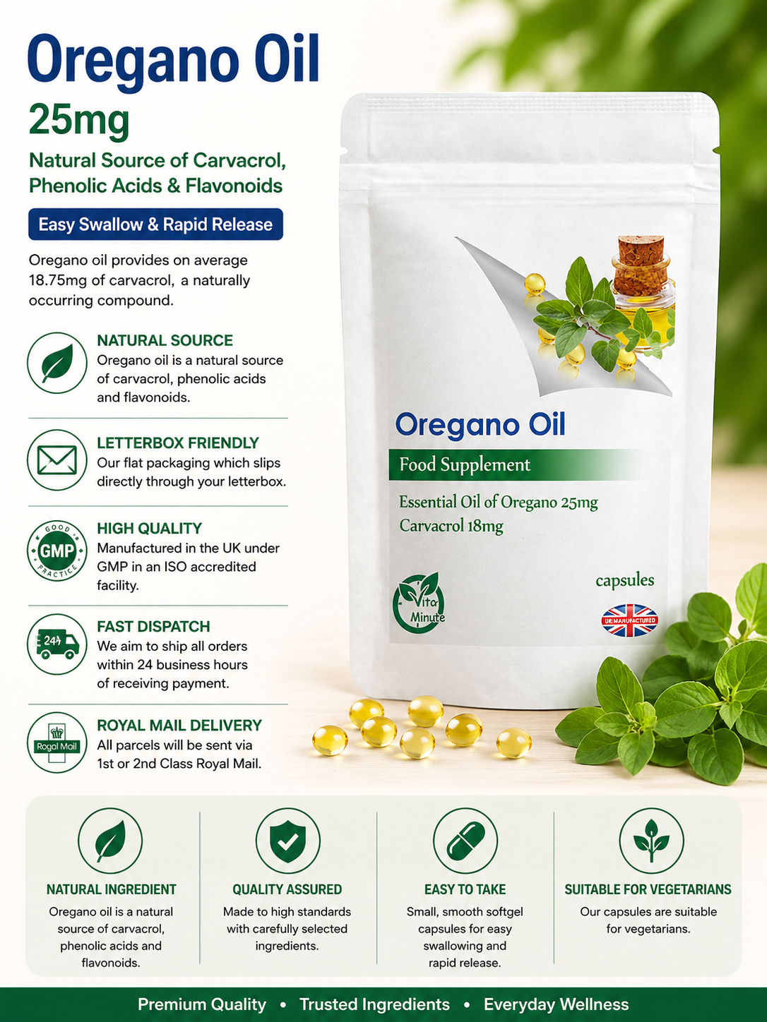 Oregano Oil 25mg Softgel Capsules product information