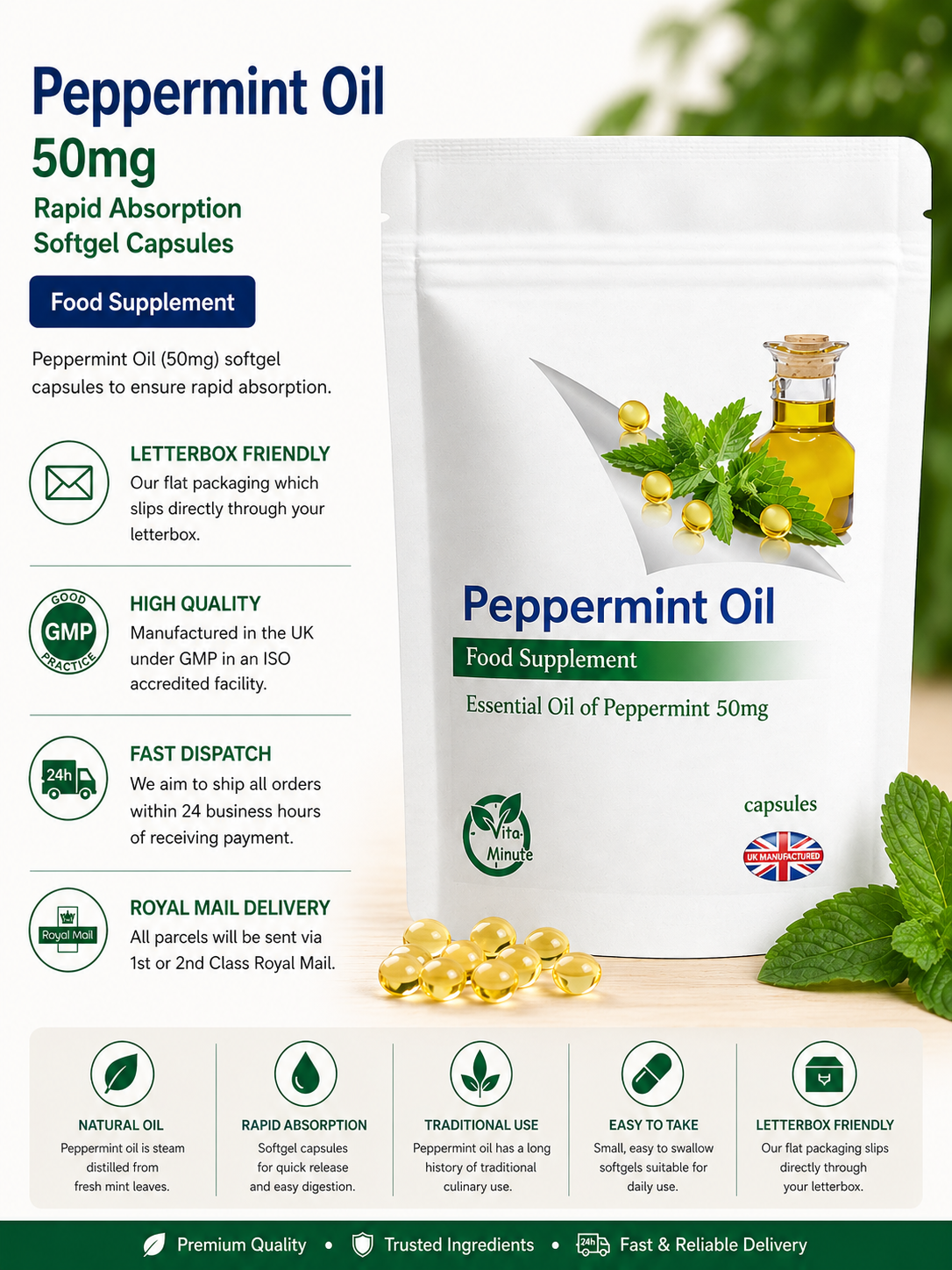 Peppermint Oil 50mg Capsules product information