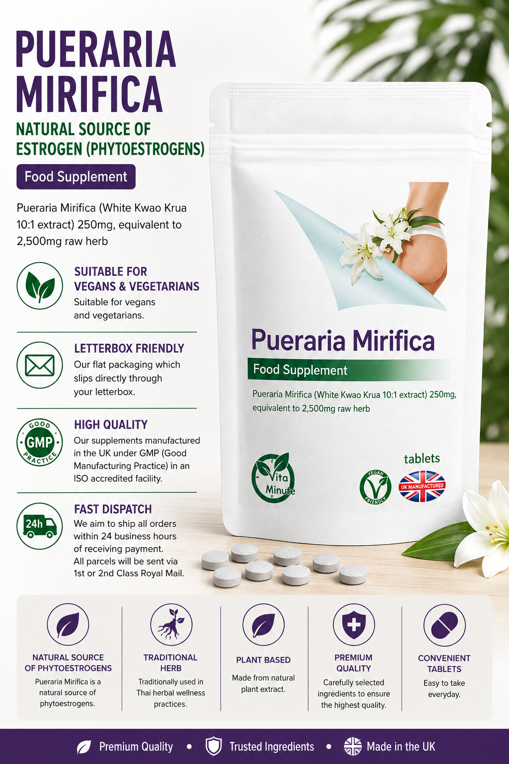 Pueraria Mirifica 2500mg Tablets product information