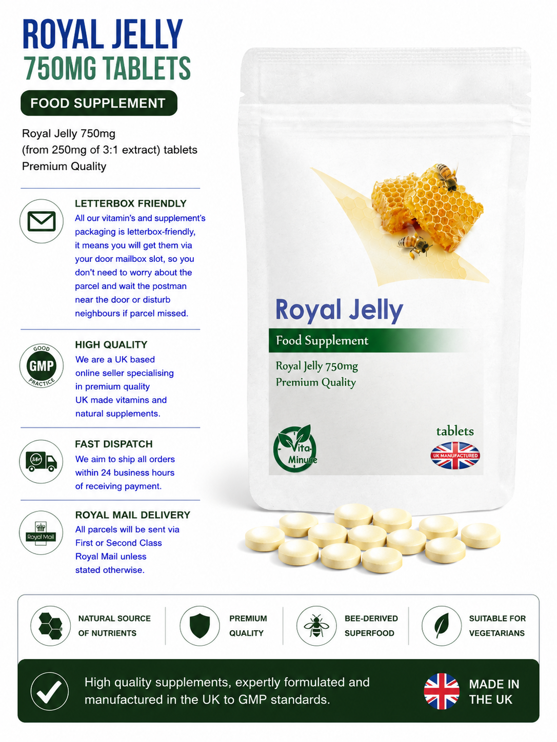 Royal Jelly 750mg Tablets product information