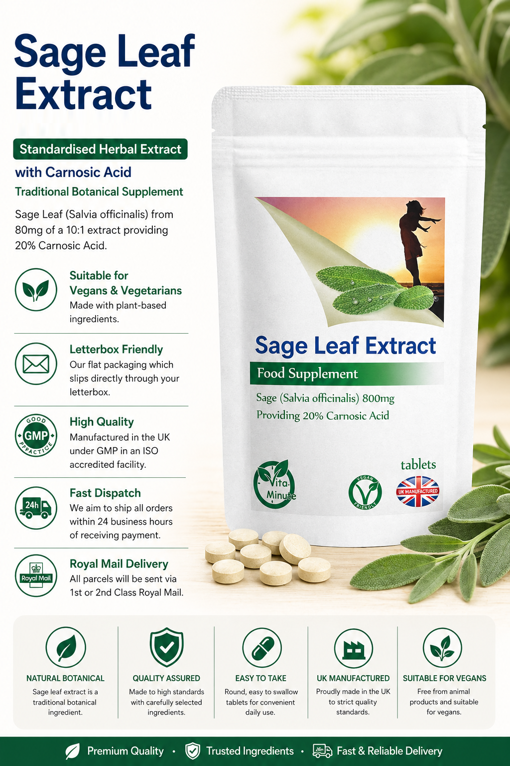 Sage Leaf 800mg Tablets product information