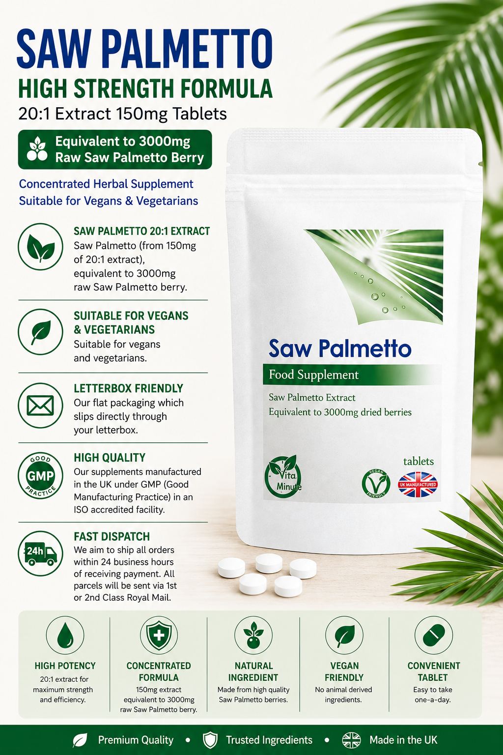 Saw Palmetto 3000mg Tablets product information