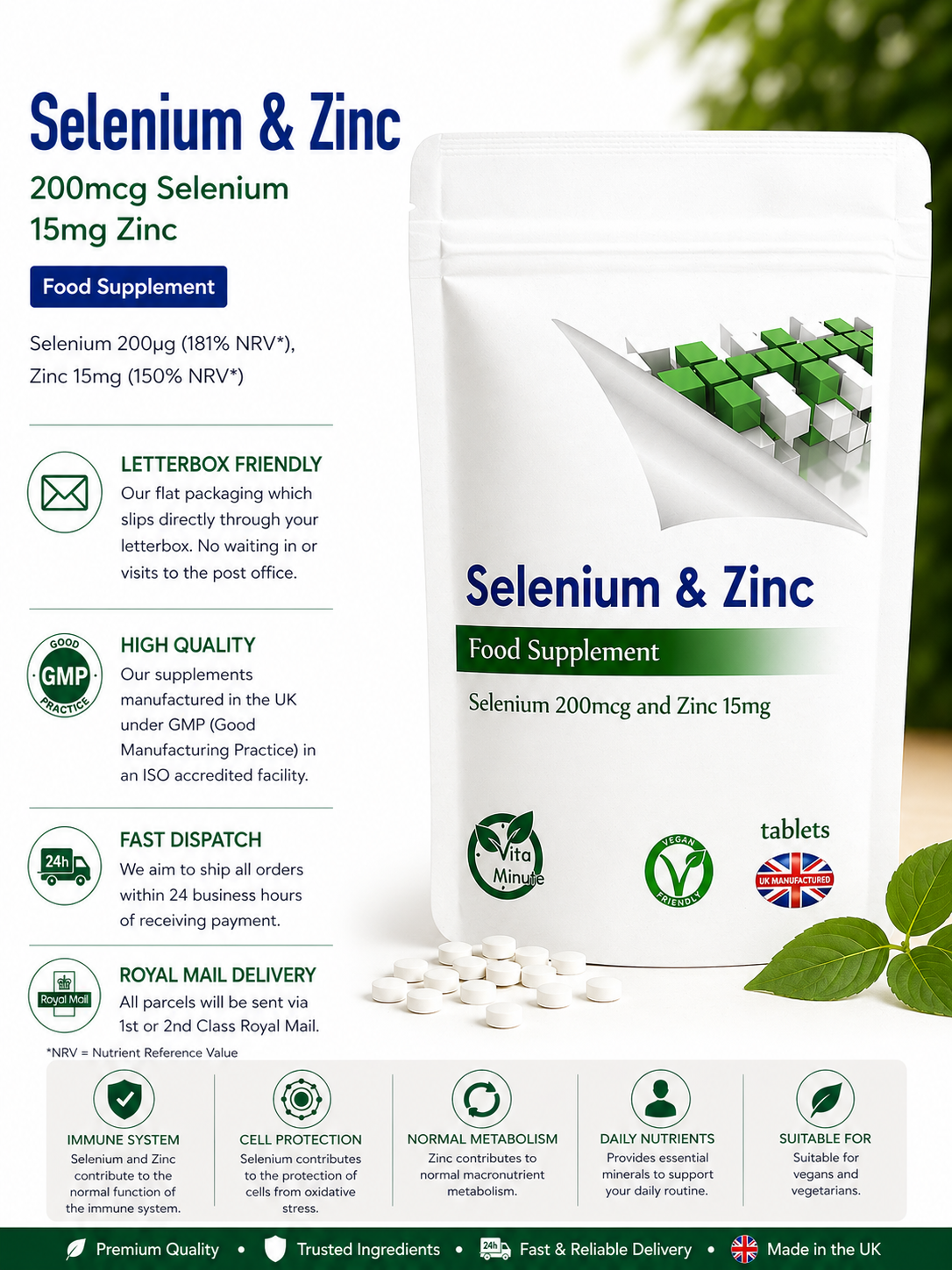 Selenium 200mcg and Zinc 15mg Tablets product information