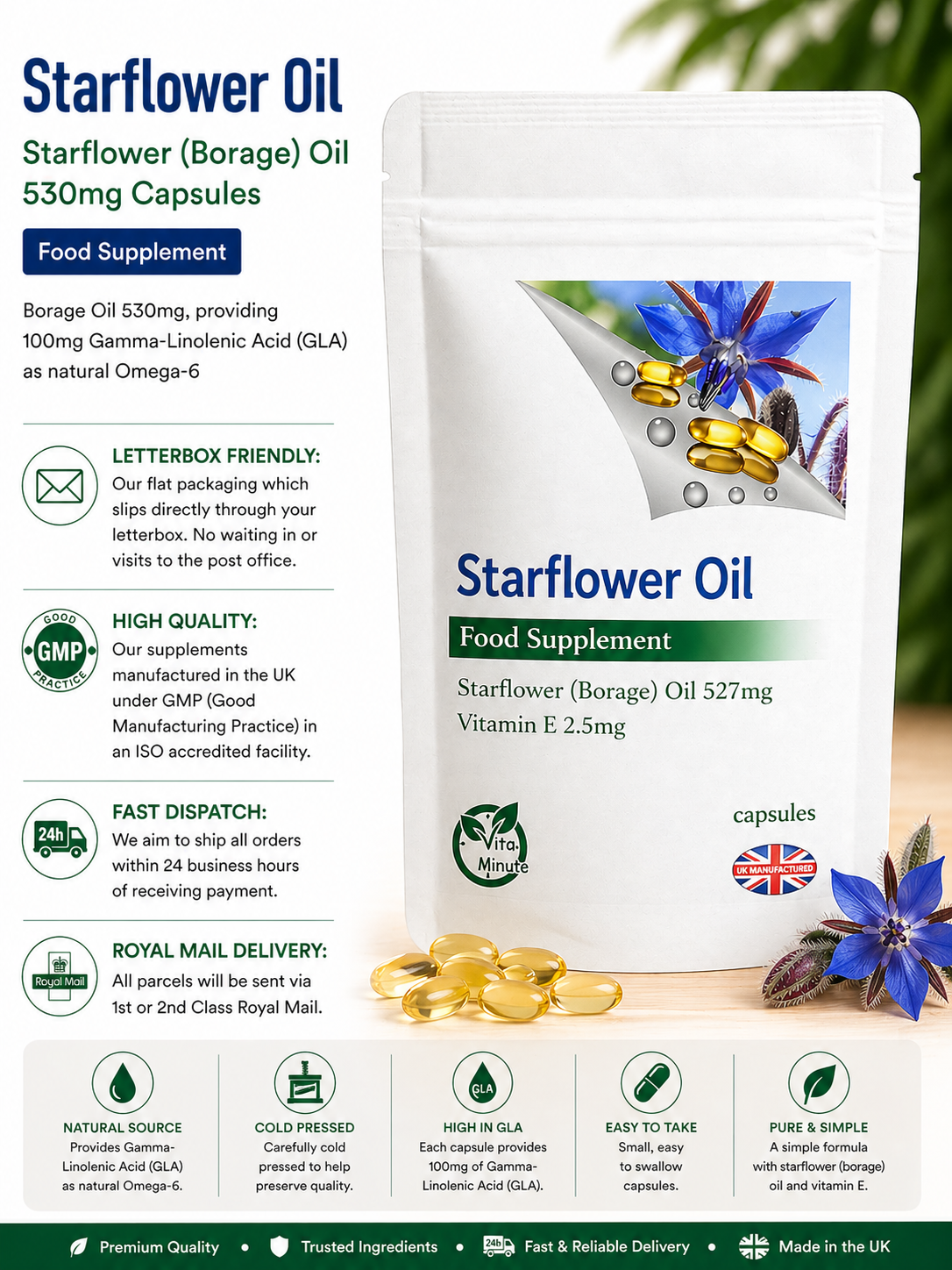 Starflower (Borage) Oil 530mg Capsules product information
