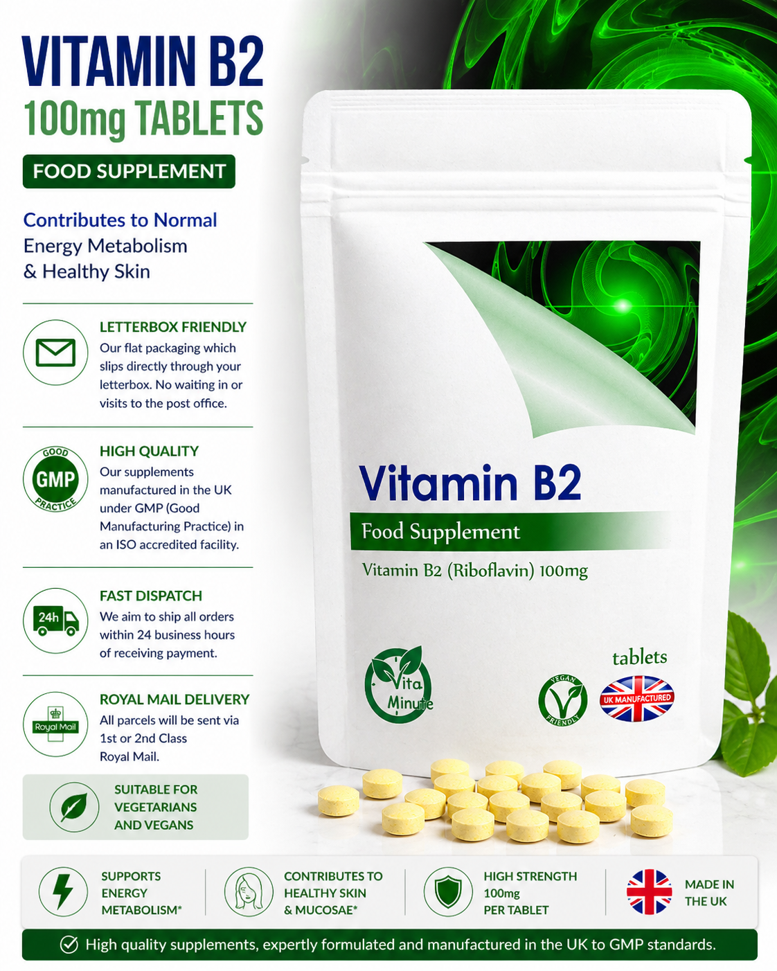 Vitamin B2 (Riboflavin) 100mg Tablets product information