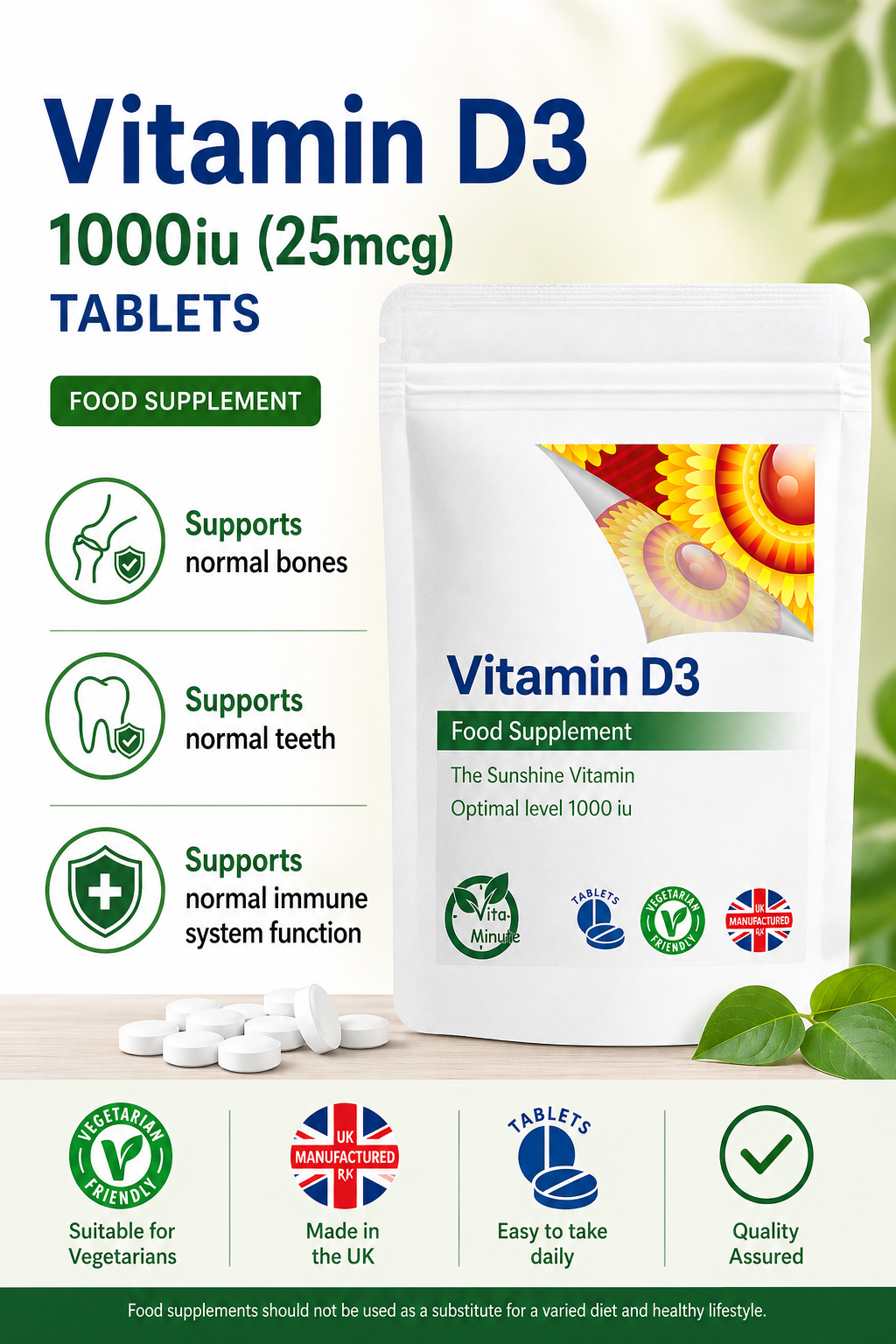 Vitamin D3 1000iu Tablets product information