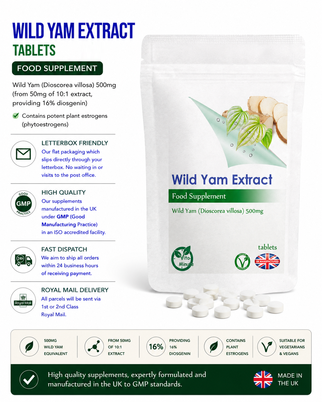 Wild Yam 500mg Tablets product information
