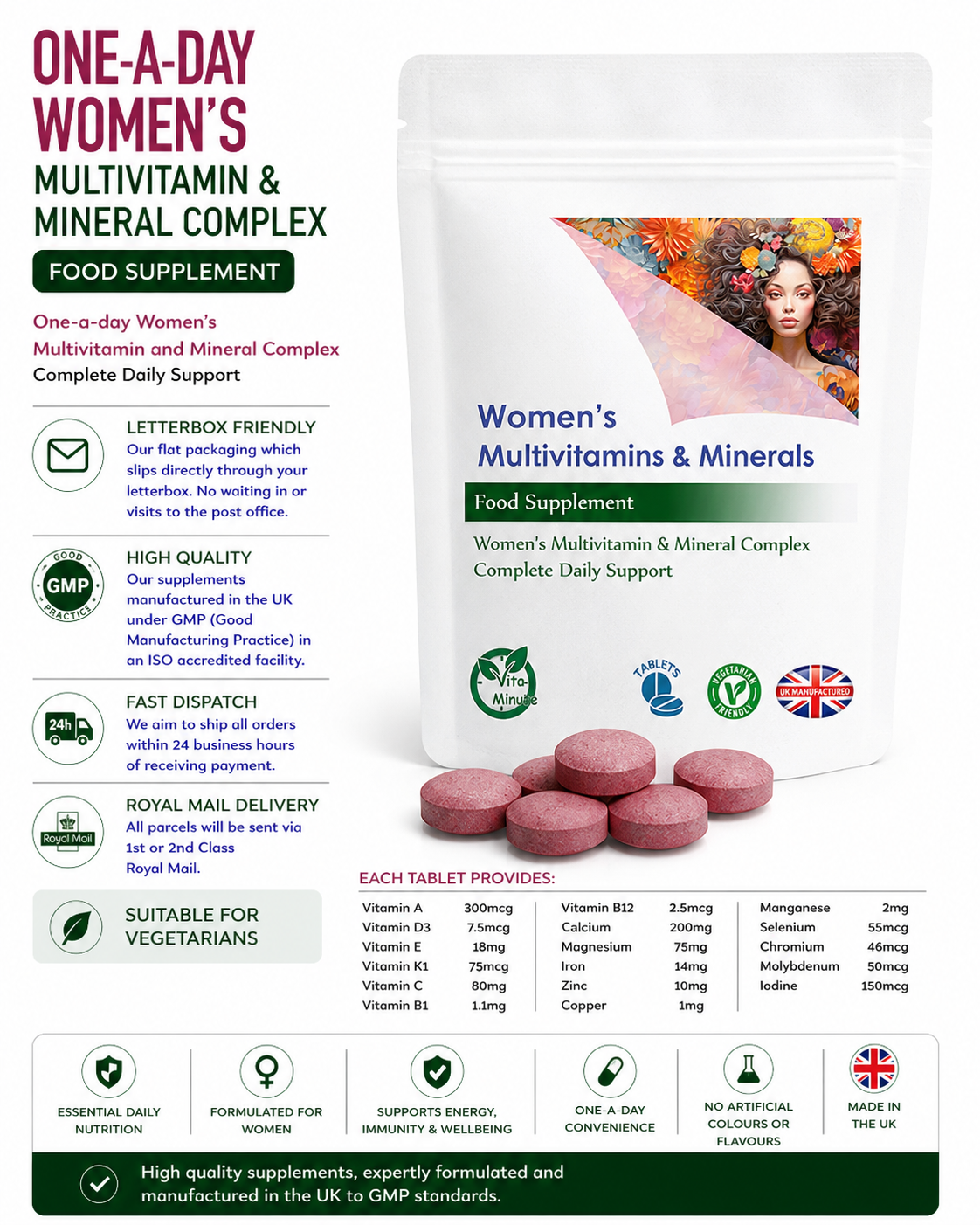 One-A-Day Women's Multivitamin & Minerals Complex Tablets product information