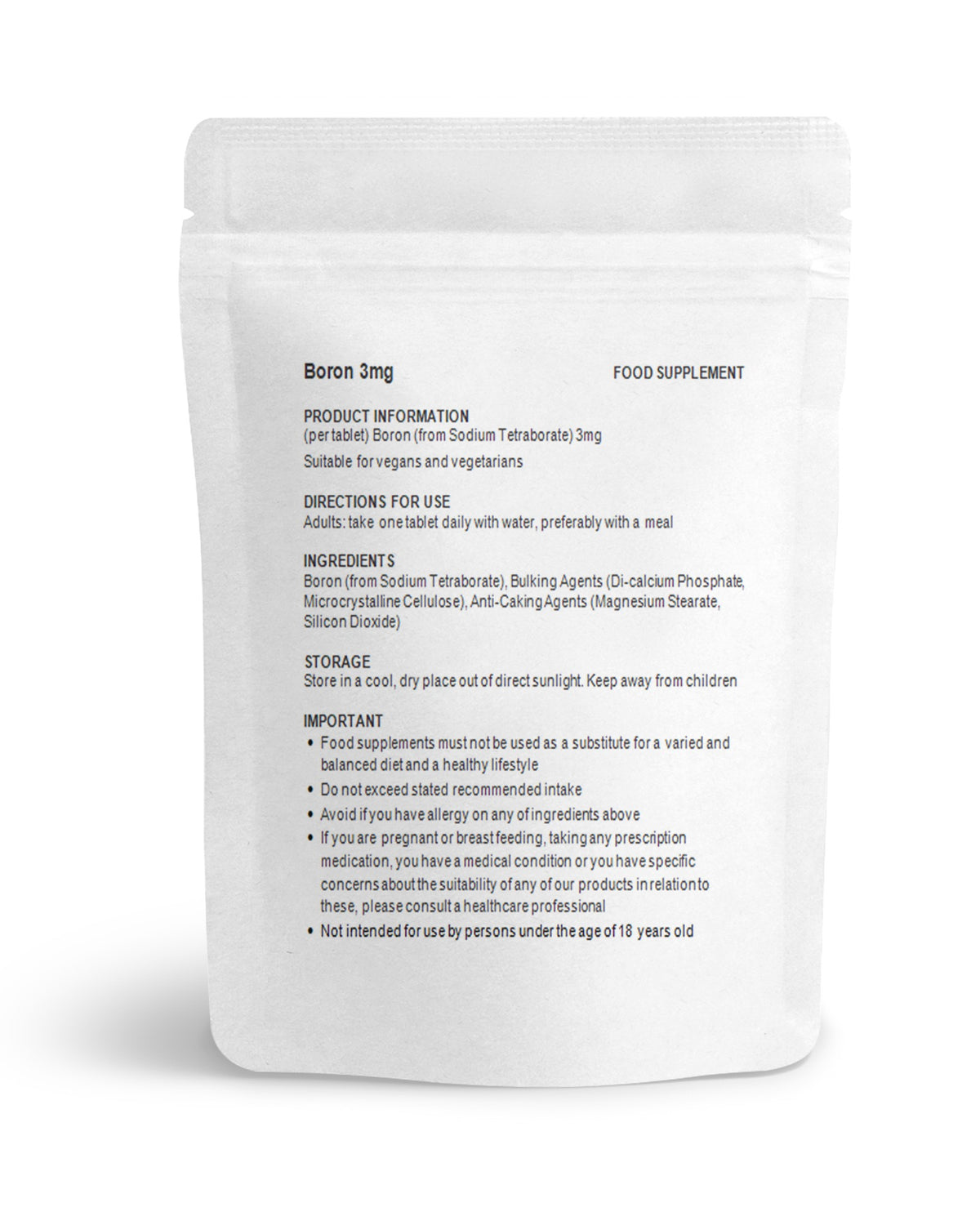 VitaMinute Boron 3mg Tablets ingredients and directions
