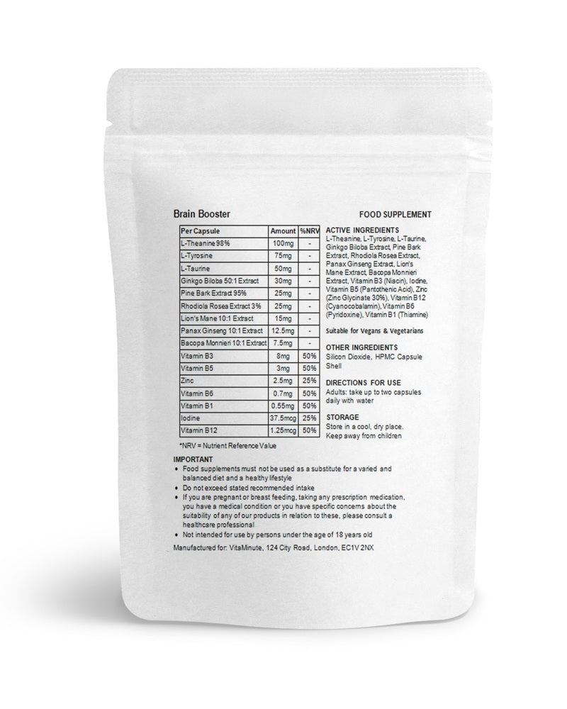 VitaMinute Nootropic 16-Ingredient Complex supplement facts and directions