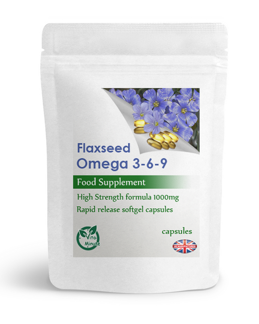 Flaxseed Oil 1000mg Capsules (Organic, Vegan) by VitaMinute – front packaging