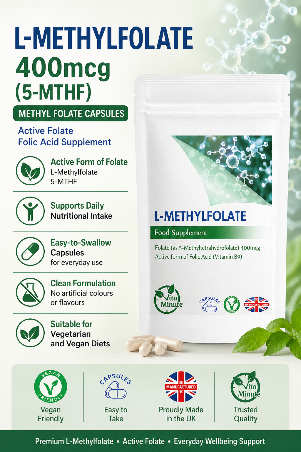 L-Methylfolate 400mcg supplement information - active folate vitamin B9