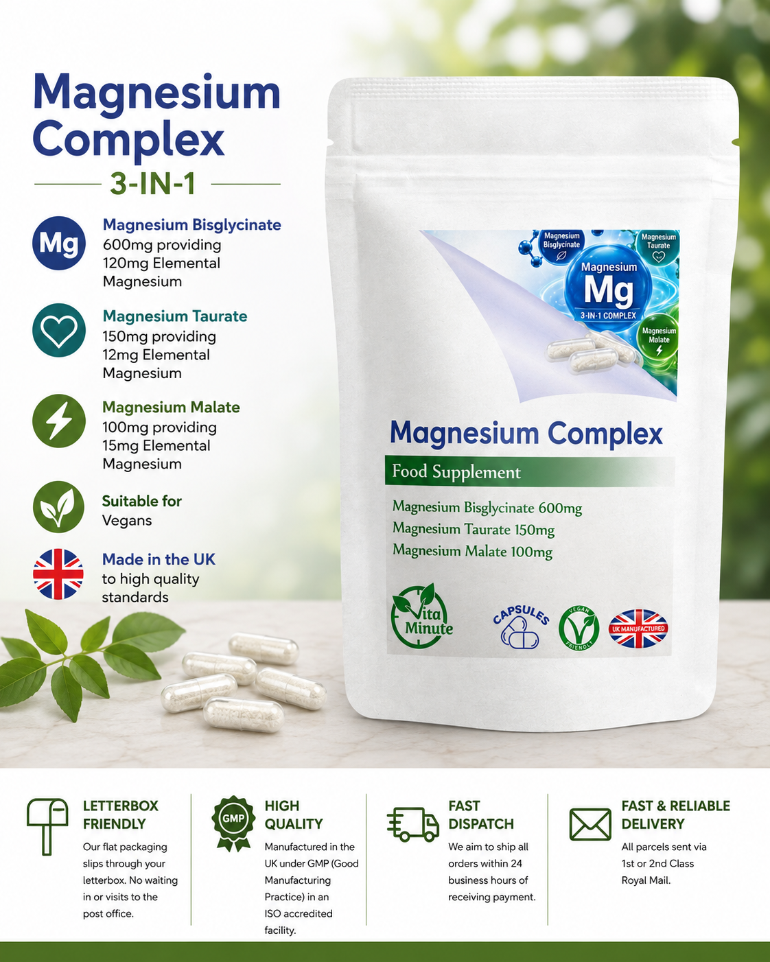 VitaMinute Magnesium Complex with bisglycinate, taurate and malate