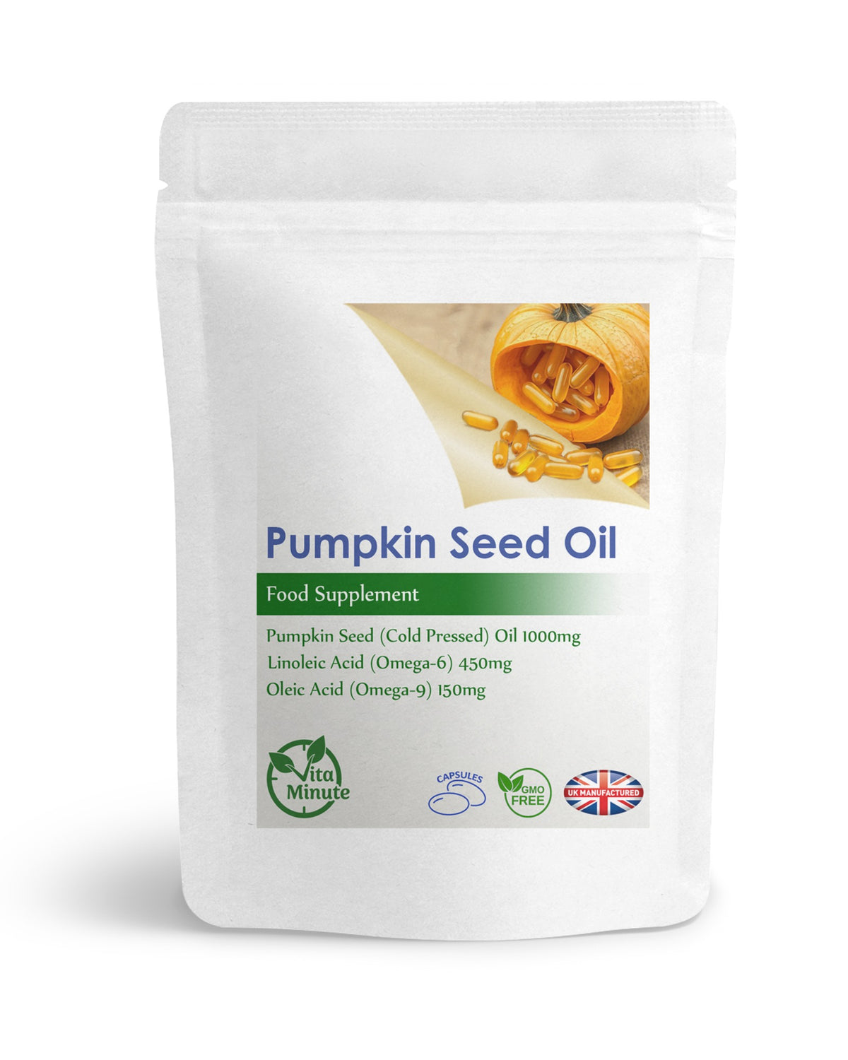 VitaMinute Pumpkin Seed Oil 1000mg capsules - front packaging