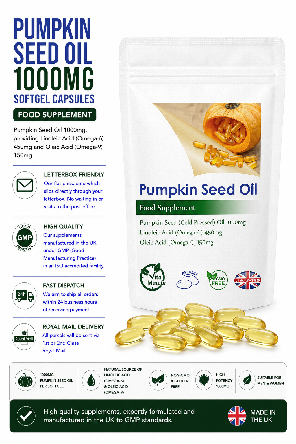 Pumpkin Seed Oil 1000mg supplement information - omega-6 and omega-9