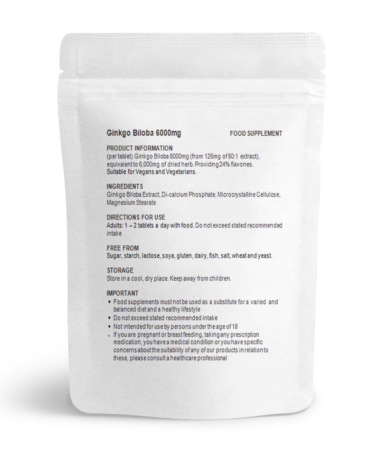 Ginkgo Biloba 6000mg Tablets
